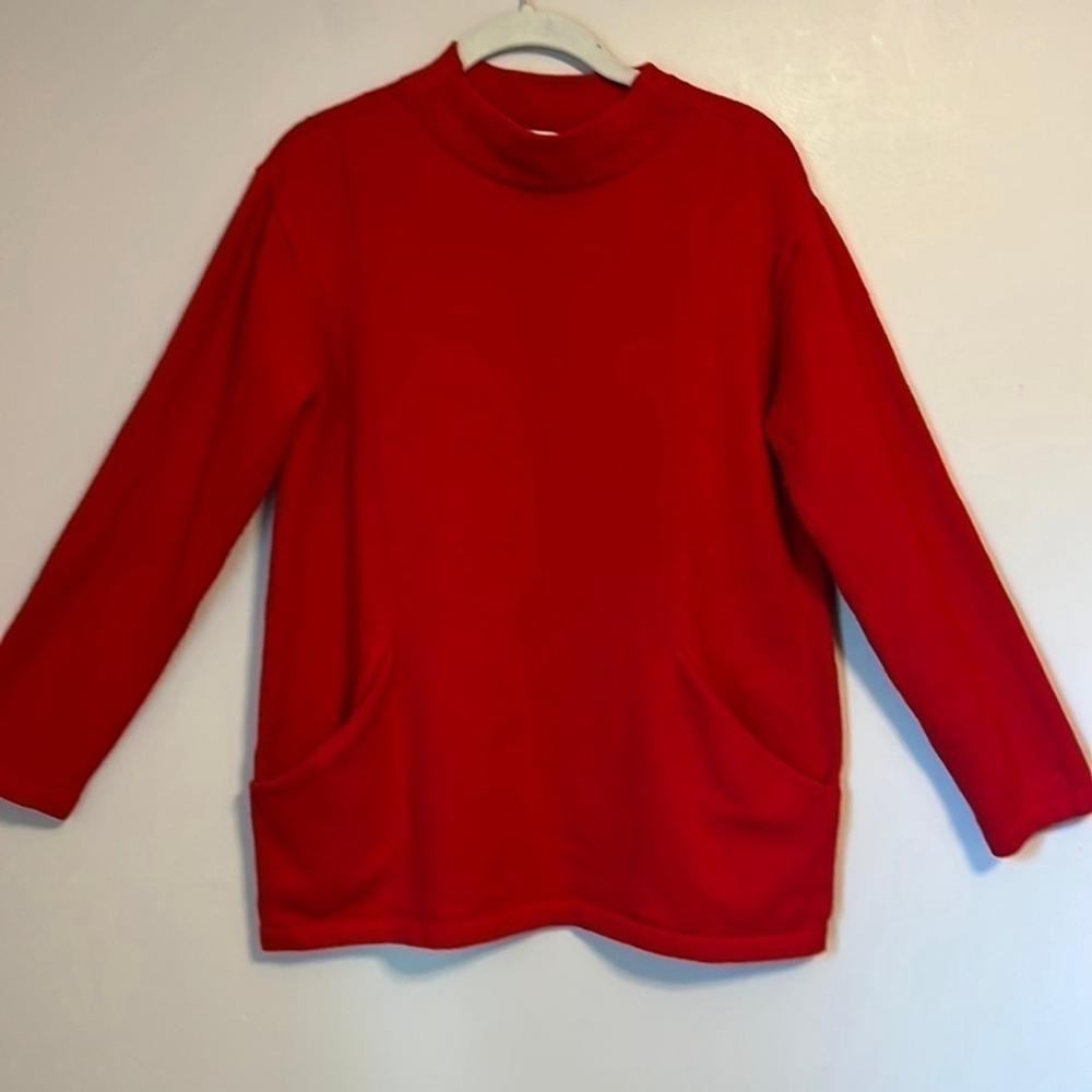 Pure Jill Red Oversized Long Pullover Mock Neck Chore Holiday Small Sweater